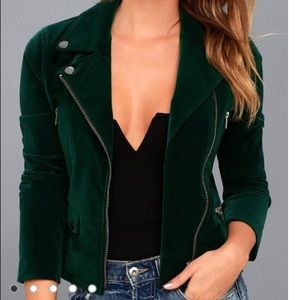 Style Icon Forest Green Velvet Moto Jacket